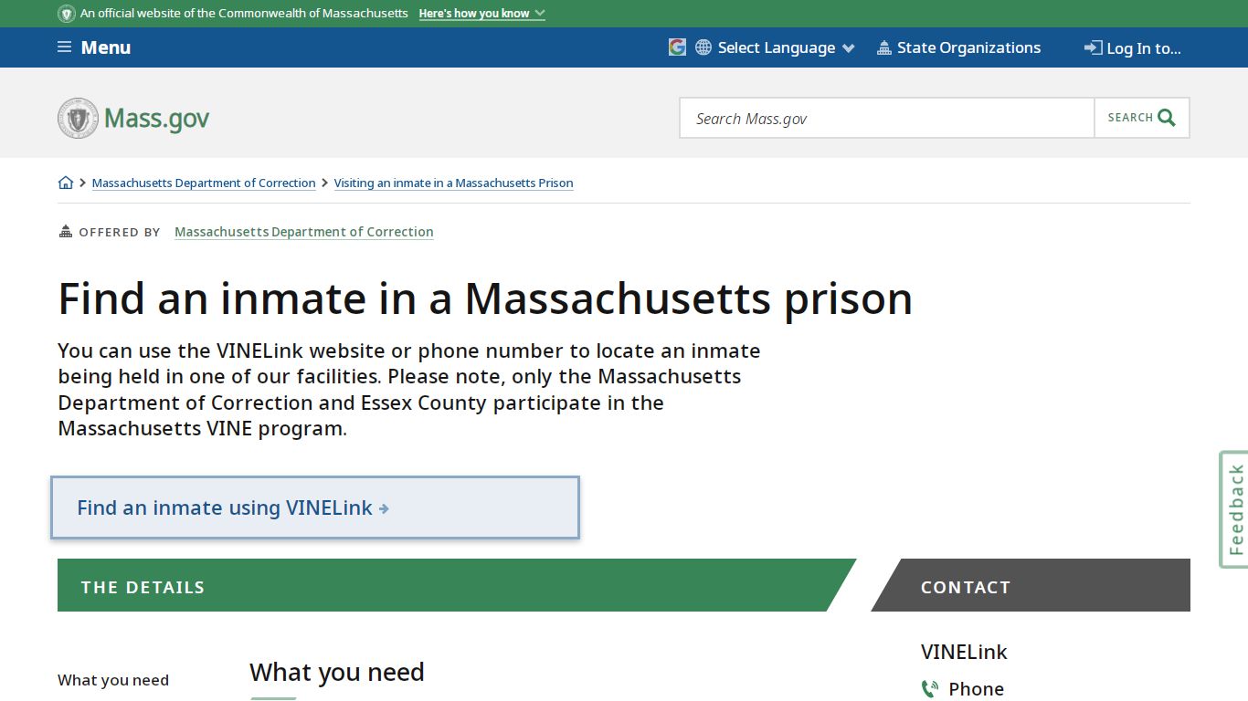 Find an inmate in a Massachusetts prison | Mass.gov